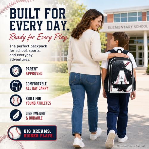 Image of AGSDON 3PCS Baseball Backpack for Boys, 17 inch Kids Bookbag Water Resistant and Lightweight with Lunch Box for Teen