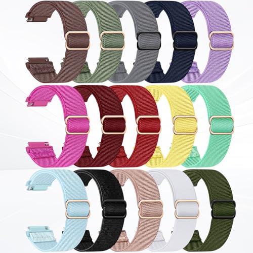 15 Pack Nylon Watch Bands, 20mm 22mm Quick Release Stretchy Adjustable Sport Replacement Watch Strap for Women Men (Black/White/Midnight Blue/Red/Light Blue/Yellow/Sky Blue/Lilac/Wine Red/Army Green/Dark Gray/Rose Pink/Dragon Fruit/Smoky Purple/Cactus,22mm)