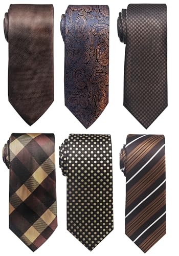 Tie For Men Necktie Woven Jacquard Neck Ties Set 6 PCS (Brown)