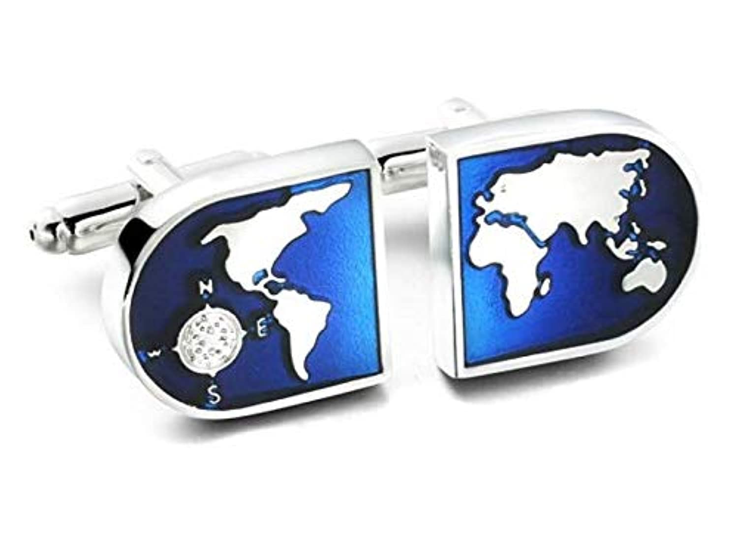 SKEIDO Bule World Map Shirts Cufflinks for Men