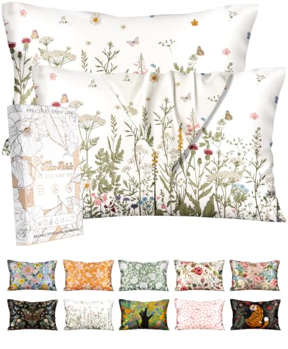 Miss Adola 2 Pack Silk Pillowcases, King Size, Wildflower Meadow