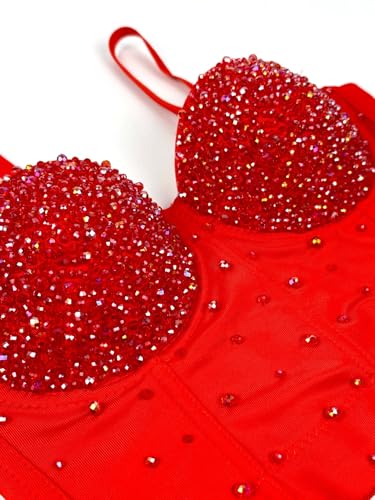 Bustier sexy para sentirte empoderada con corset rojo de perlas 3