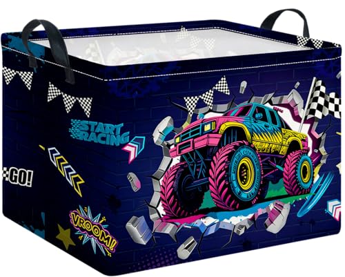 Image of CLOCOR Rectangular 14.9x10.2x9.8 inches Fabric Storage Bin, Waterproof(Car Racing)
