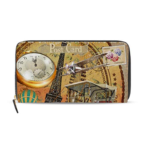 Portefeuille long en cuir femme vintage grand format motif Paris