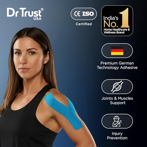Image of Dr Trust USA Kinesiology Tape For Sports Injury, Muscles Pain Relief, Waterproof Athletic Ktape For Arms, Knee, Shoulder, Legs, Ankle, Adhesive Compression Bandage 5 m X 5 cm (Blue)