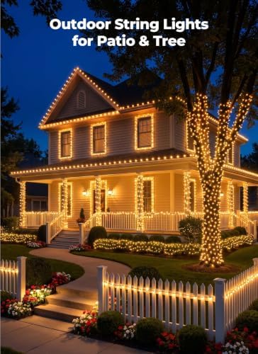 Brightown 2 Pack Solar String Lights Outdoor Waterproof, 92Ft 240 LED Solar Outdoor Lights String with 8 Modes, Transparent Wire String Light for Patio Tree Garden Party Decorations, Warm White - 4