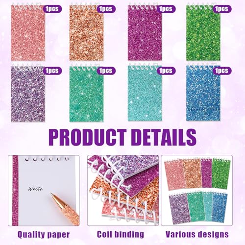 Image of Glenmal 8 Pcs Mini Notepads for Kids Party Favors Mini Tie Dye Note Pads Glitter Colorful Little Pocket Notepads for Girls Gift Classroom Rewards 20 Pages Each (Solid Color)
