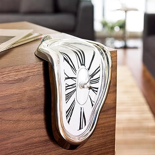 SUQ Reloj de Mesa y Pared Superrealista Salvador Dali, Fusión Derretida, Números Romanos, Creativo para Repisa, Regalo Decorativo para Hogar y...