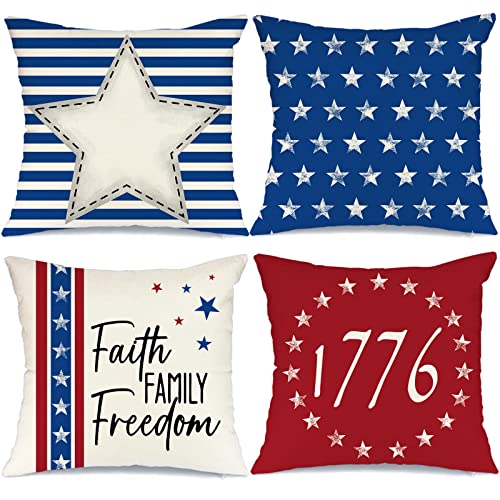 Geeory 4Th Of July Decorations Pillow Covers 18 X 18 Set Of 4 Star And Stripe Faith Family Freedom Throw Pillow Covers Patriotic Pillows Independence Memorial Day Decor Cushion Case G320-18 #TOP24