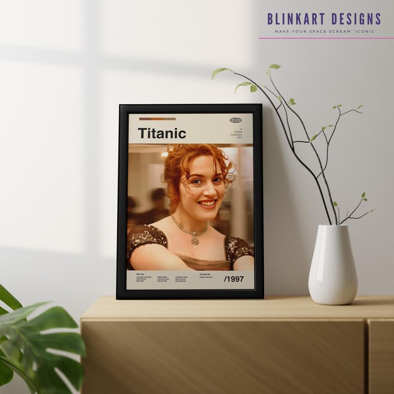 Image of BLINKART Titanic (1997) Movie Poster Frame 8x12 Inch | Premium 300 GSM Paper Wall Print | Mid Century Vintage Film Artwork for Home, Bedroom, Living Room, Office | Framed Photo Decor