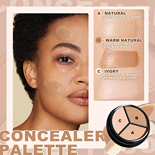 Full Cover Concealer Makeup With Concealer Brush, 3 In 1 Concealer Corrector Make Up Waterproof Long Lasting For Dark Spot Blemishes Under Eye Circles Cover, 15G/0.53Oz #TOP3