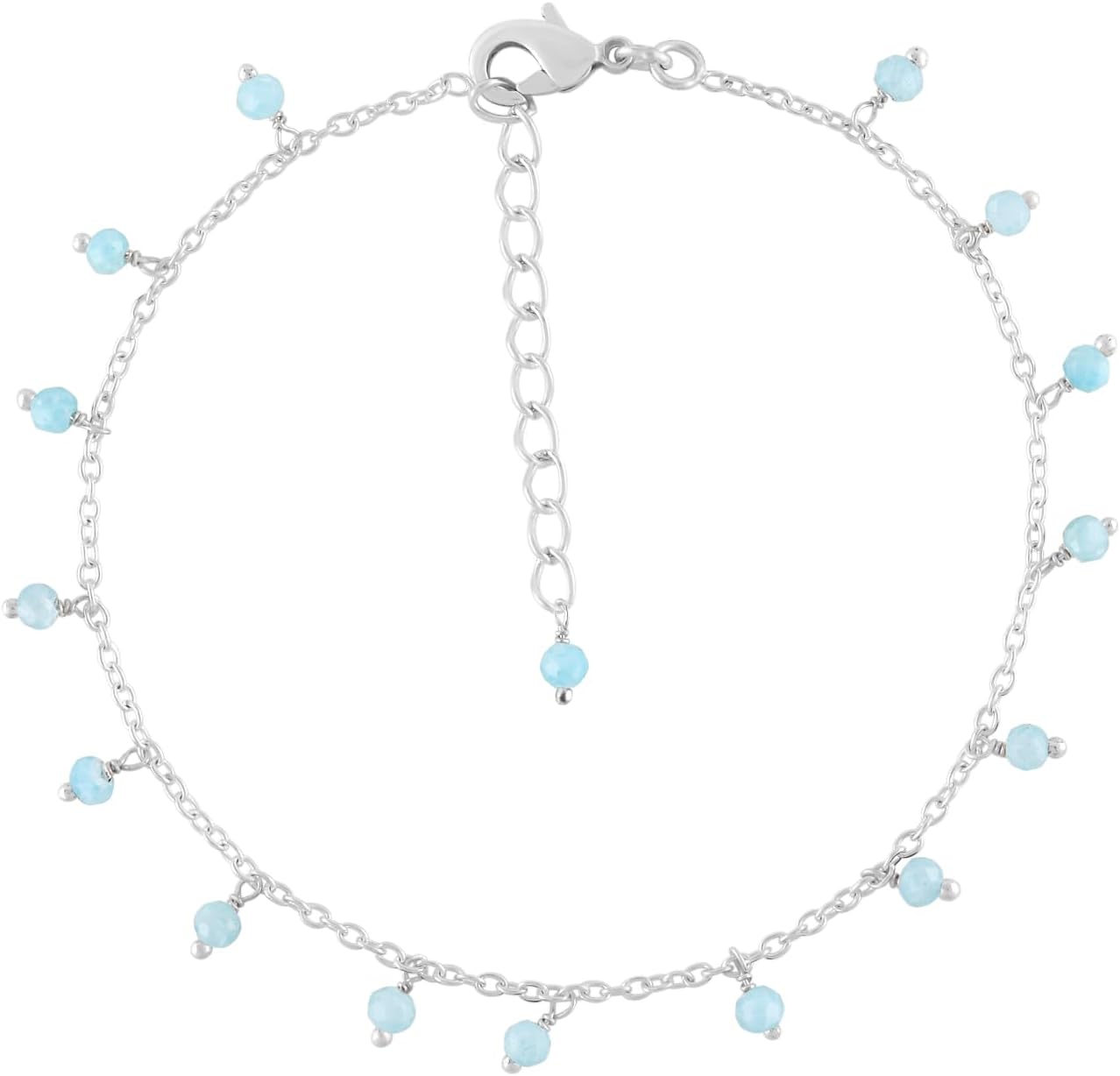 Yanara Gemstone Anklets Ankle Bracelets for Women Natural Birthstone Silver Plated Handmade Jewelry in 8.5”+1.5” inch Chakra Crystals and Gemstones Gifts for Her Girls