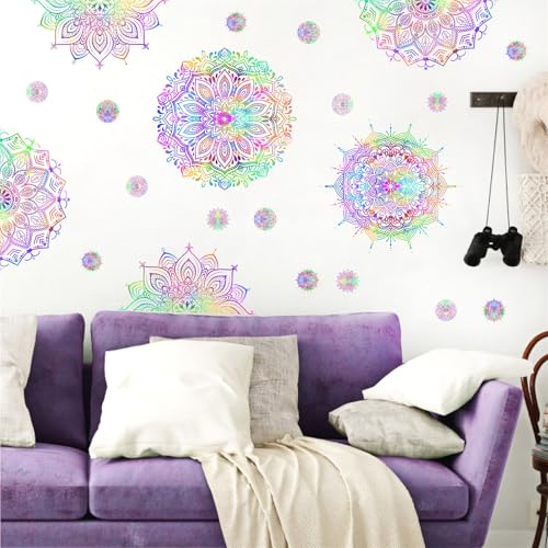 Colorful Mandala Wall Decal Half Mandala Window Wall Sticker Peel and Stick