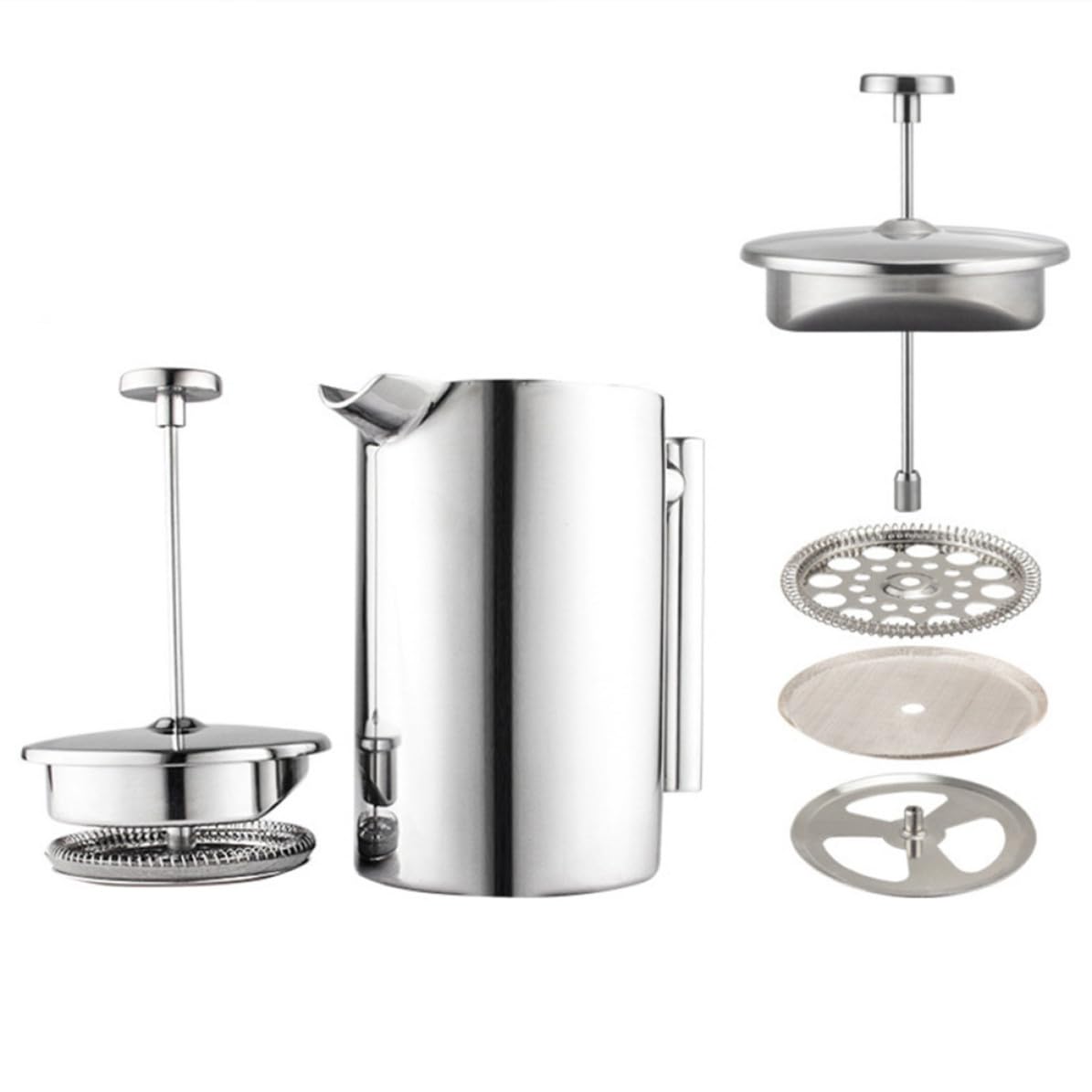 Cafetière à Piston en Acier Inoxydable 800ml Multifonction Facile à Nettoyer pour Infusion de Café et Thé Usage Domestique Argenté