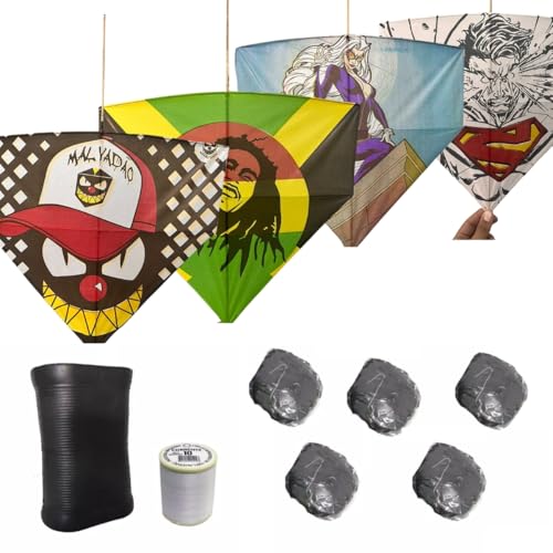 Kit 5 Pipa 50cm Com Rabiola + Lata Oval C/ 500jds Linha 10