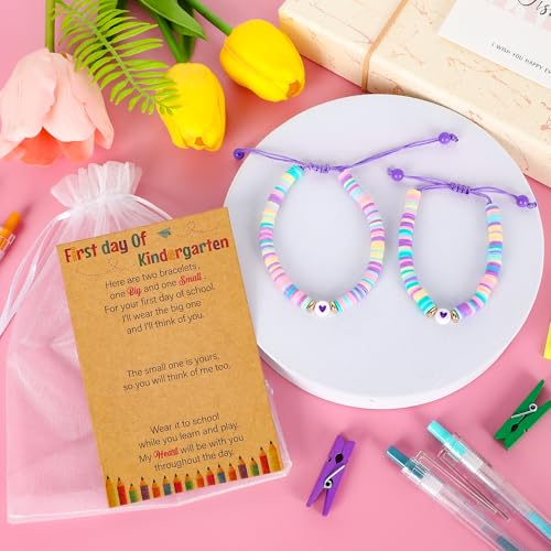 Image of Back to School Supplies, First Day of Kindergarten Bracelet, Back to School Bracelet Mommy and Me, Prek Matching Wish Bracelets Set, Adjustable Bracelet for Boys Girls Gifts Stuff Bulk
