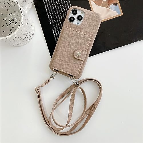 Sac de téléphone crossbody en cuir kaki pour iPhone 13 et 14 Pro Max