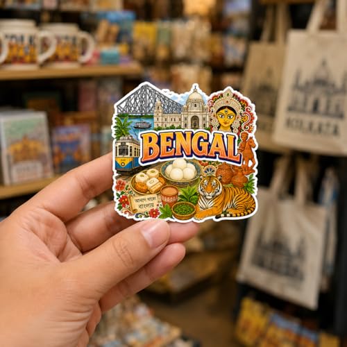 Image of Zesta Wooden Fridge Magnets Set | Refrigerator Decor Magnets for Kitchen | India Souvenir Fridge Magnet Collection | Wooden Magnet for Fridge Door Decoration (Bengal)