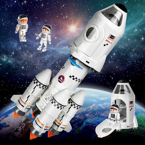 Herenear Razzo Spaziale, Space Shuttle Giocattolo per 3-8 Anni, con Astronauti e Lampada di Proiezione