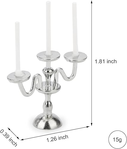 Miniatura 8 de Candelabros en miniatura de tres cabezas a escala 112 con velas, juego de 2 piezas vintage de 3 brazos, accesorios para muebles de casa para regalos