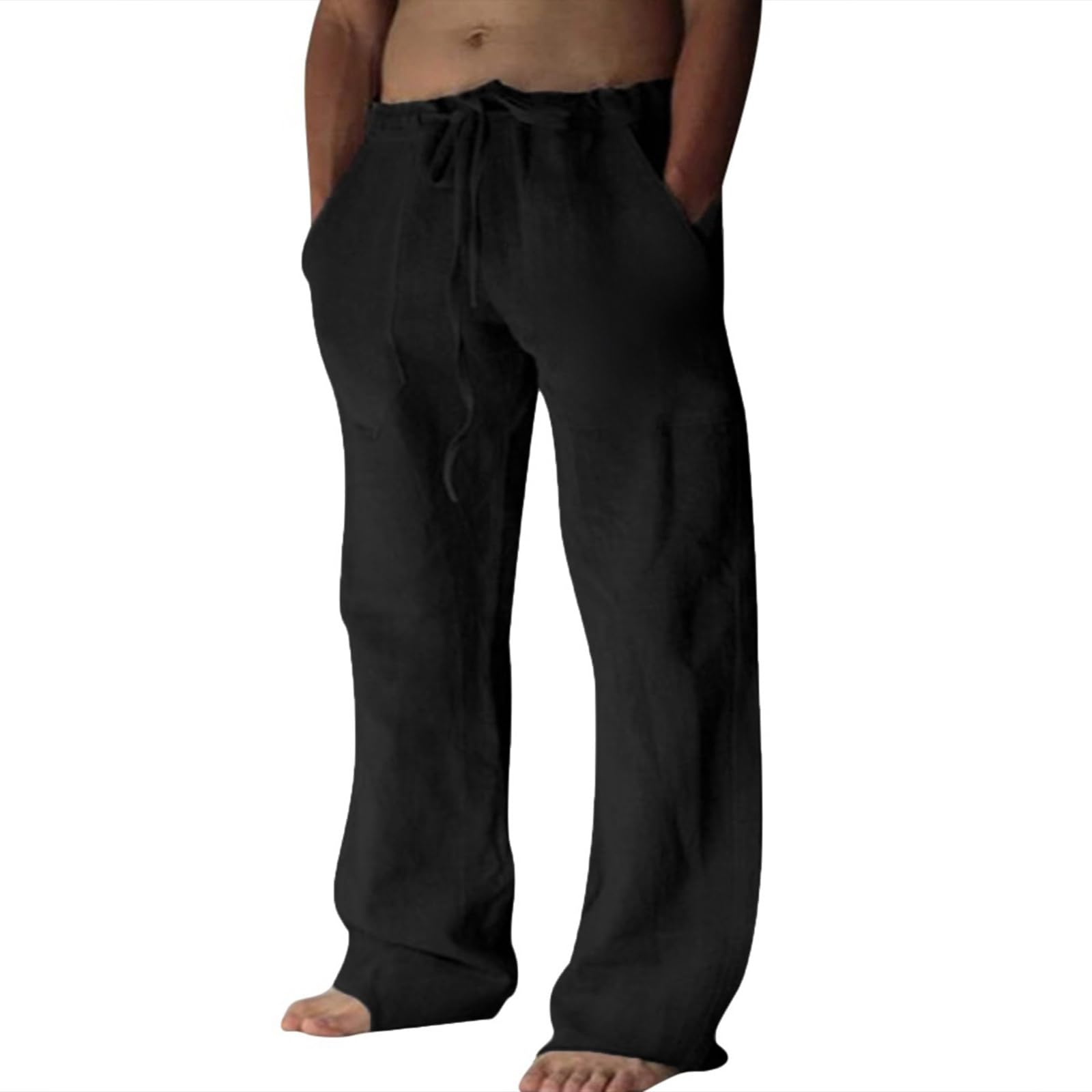 Men's linen trousers, long lightweight summer trousers, summer linen trousers, loose fit cotton trousers with drawstring and pockets (S-3XL)-image-44