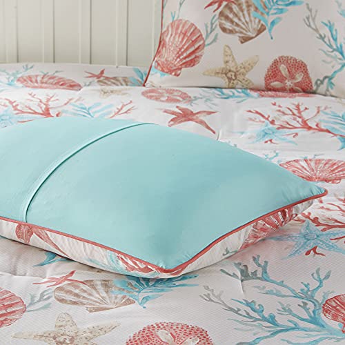 Madison Park 100% Cotton Comforter Set - Coastal Coral, Starfish Design All Season Down Alternative Cozy Bedding with Matching Shams, Decorative Pillow, King(104"x92"), Teal 7 Piece - Image 7