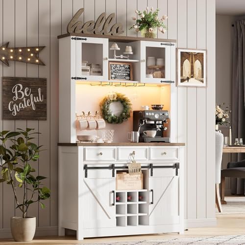 GarveeHome 72 Farmhouse Coffee Bar Cabinet with LED