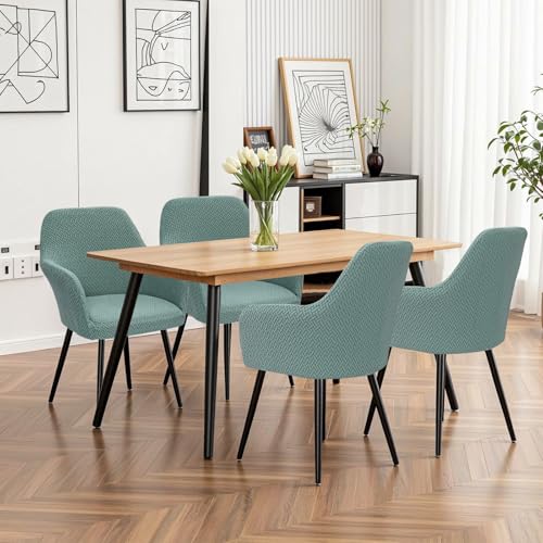 Betylifoy Stretch Stuhlbezu Stuhlhussen mit Armlehne Elastischer Stuhlbezug 2PCS Jacquard Stuhl Abdeckung Esszimmer Stuhlhussen mit Gebogener Rückenlehne für Esszimmerstühle (2, grün, universell)