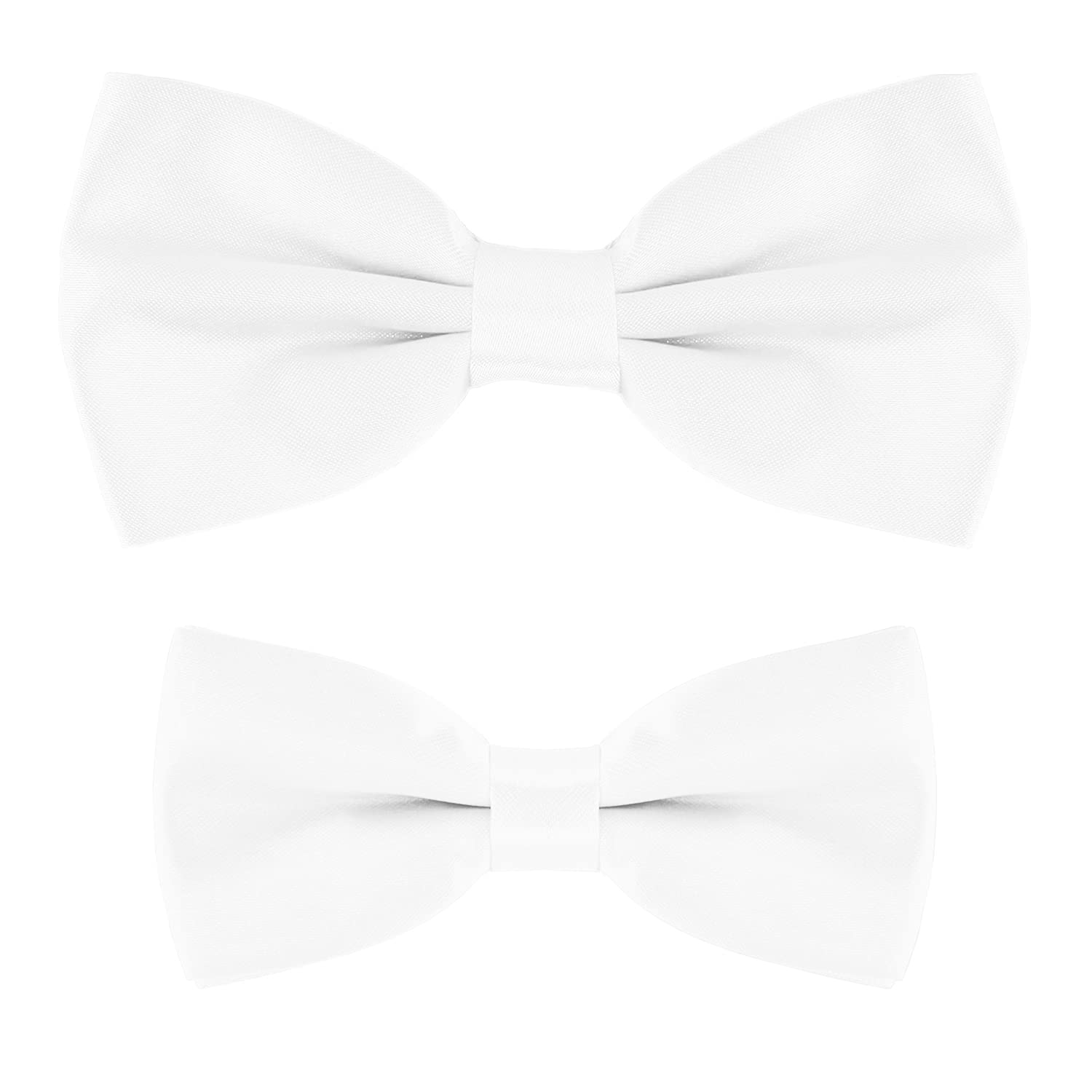 Masada Men's White Father & Son Matching Set Of Bowties, Pre-Tied And Smoothly Adjustable