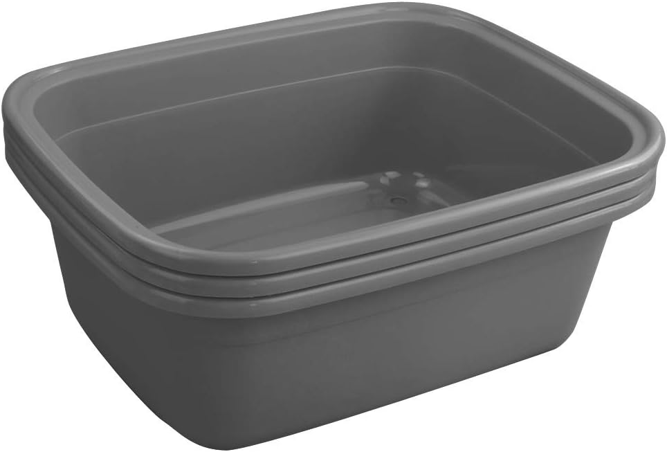 3 Grey 16 Quart Plastic Rectangular Wash Tub, Washing Bins