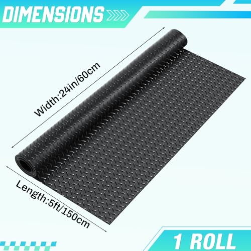 Image of Breling 24 in x 5 ft Rubber Flooring Rolls Mats, Heavy Duty Diamond Plate Coin Plate Garage Floor Mat, PVC Water /Stain Outside Resistant Parking Rv Trailer Flooring Black
