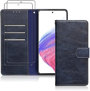 VAKS for Samsung Galaxy A53 5G Wallet Card Case with 2 Screen Protector + Guide frame,PU Leather Flip Cover RFID Blocking Card Slot Kickstand Shockproof TPU Inner case,Blue