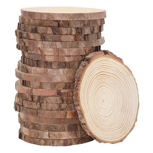 Kurtzy Lot de 20 Rondin de Bois Deco Naturel Brut - 13 à 15 cm de Diamètre - Rondelles Bois Rustique avec Écorce et Surface Lisse - Pour Loisirs Créatifs,...