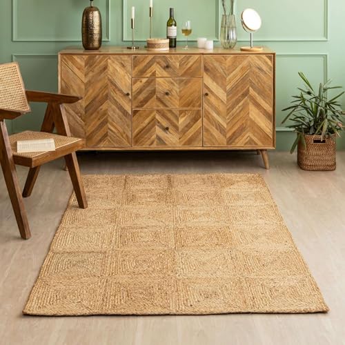 GI Loom Hand-Braided Natural Hemp Area Rug with Geometric Pattern