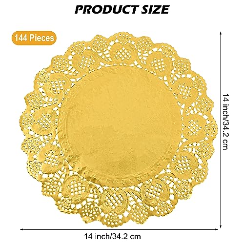 Mceast AN5253 144 Pieces 14 Inch Paper Doilies Round Lace Gold Paper Doilies Disposable Foil Lace Paper Doilies Placemats Paper Pad thumb #1
