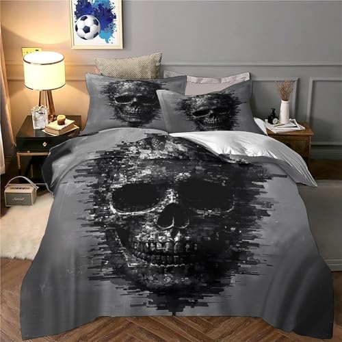 Housse de couette crâne 3D microfibre 140x200 parure de lit zippée - 6