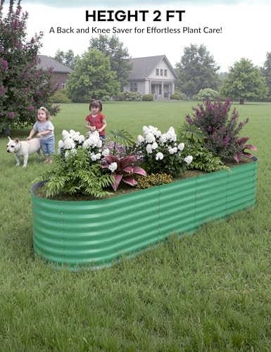 8x2x2ft Galvanized Raised Garden Bed - 24“ Tall Metal Planter Box for Vegetables, Flowers, Herbs, Rust-Resistant Outdoor Garden Box, Easy Assembly Raised Beds for Gardening, Green
