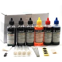 BCH Refill Ink for Inkjet Printer Cartridges Bulk 4-Color Kit with Color and Triple Blacks - H Series