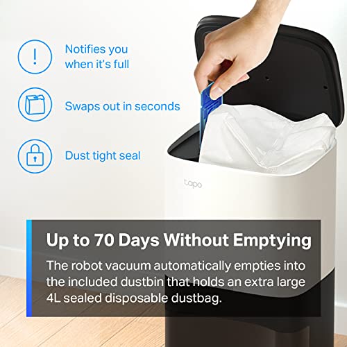 Tp-Link Tapo Robot Vacuum And Mop Combo With Self Empty Base, Up To 70-Day Capacity, Self-Charging Robotic Vacuum Cleaner,Hard Floors,Good For Pet Hair, Works With Alexa & Google Home(Tapo Rv10 Plus) #TOP3