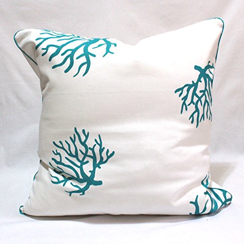 ハワイアンクッション 55cm角 珊瑚 白×緑 大きい ピロー 手作り ハワイ 海 オーダー インテリア 雑貨 おしゃれ 人気