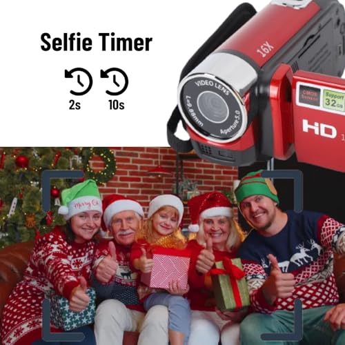 Yosoo Health Gear Caméscope vidéo 4K 48MP DV - Écran TFT rotatif de 2,7" - Zoom numérique 16x - Avec câble USB - Rouge