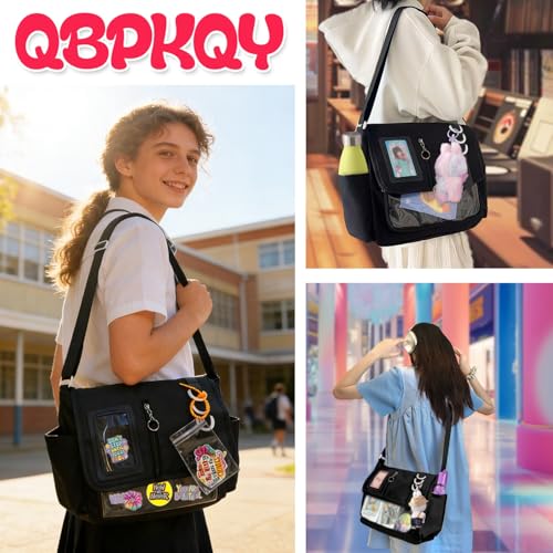 Bolso messenger negro para mujer gran capacidad miniatura 2