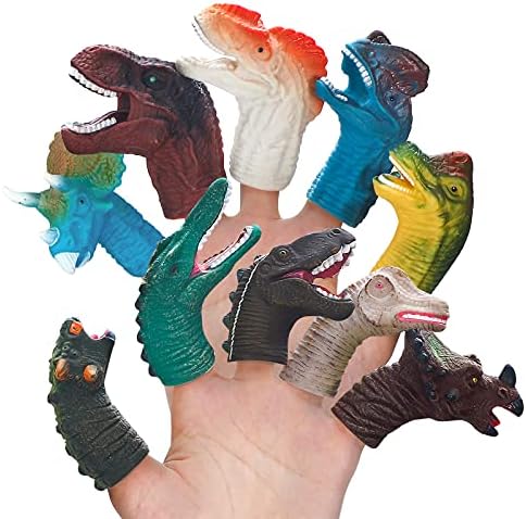 COGO MAN Dinosaur Toys Dinosaur Figures, Dinosaur Finger Puppets, Rubber Dinosaur Head Puppets Toys Set, Bath Finger Puppets Bath Toys for Kids Girls Boys, 10pcs