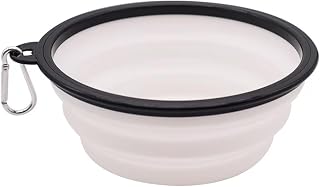Cuenco plegable de silicona para comida y agua para perros, para acampar al aire libre, viajes, portátil, disco frisbee, hebilla de montaña, suministros para mascotas (blanco, 350 ml)