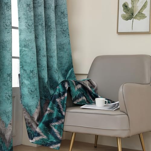 Image of Story@Home Blackout Digital Print Window Curtains 5 Feet Long Set of 1 | Room Darkening | Thermal Insulated Curtains for Living Room | 118 X 152 Cm, (Mint Green & Light Grey)