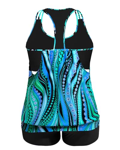 Image of Holipick Plus Size Tankini Swimsuit for Women Two Piece Tummy Control Bathing Suit Blouson Racerback Tankini Top with Shorts