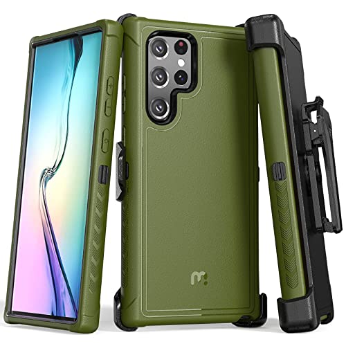 MYBAT PRO Shockproof Maverick Series Case for Samsung Galaxy S22 Ultra Case with Belt Clip Holster 6.8 inch, Heavy Duty Military Grade Drop Protective Case with Stand (No Screen Protector), Army Green