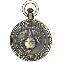 JewelryWe Bronze Retro Pocket Watch Mens United States Marine Corps Veterans Quartz Watch for Fathers Day