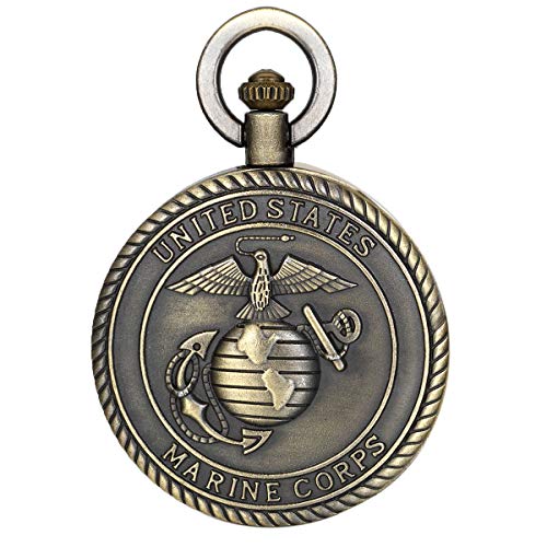 JewelryWe Bronze Retro Pocket Watch United States Marine Corps Engraved Men's Quartz Pocket Watch for Xmas