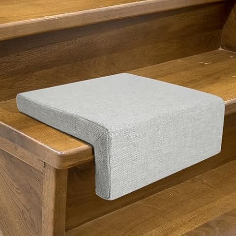 BUYUE Indoor Stair Cushion, Luxury Linen High Density Foam Non-Slip Step Pad for Reading and Playing While on The Stairs, 12.6" X 10", Light Gray Cover